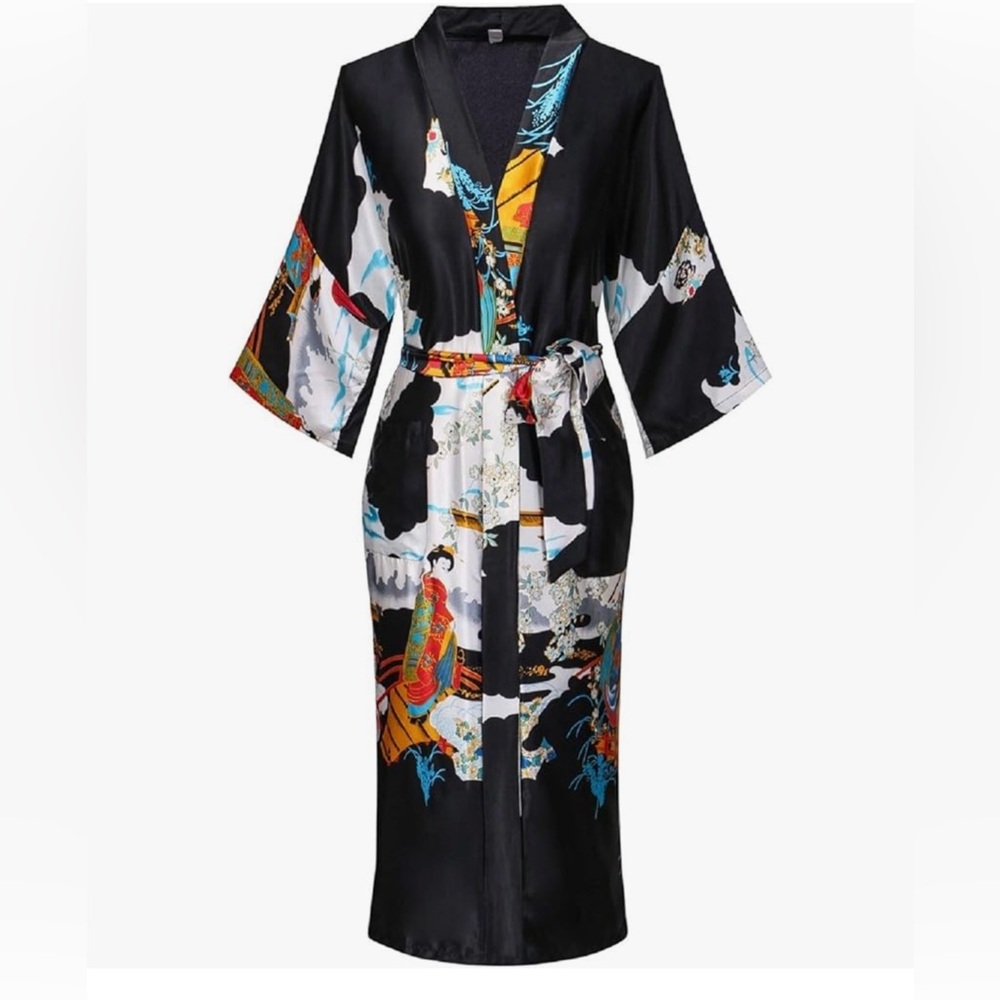 Satin Black Kimono Robe